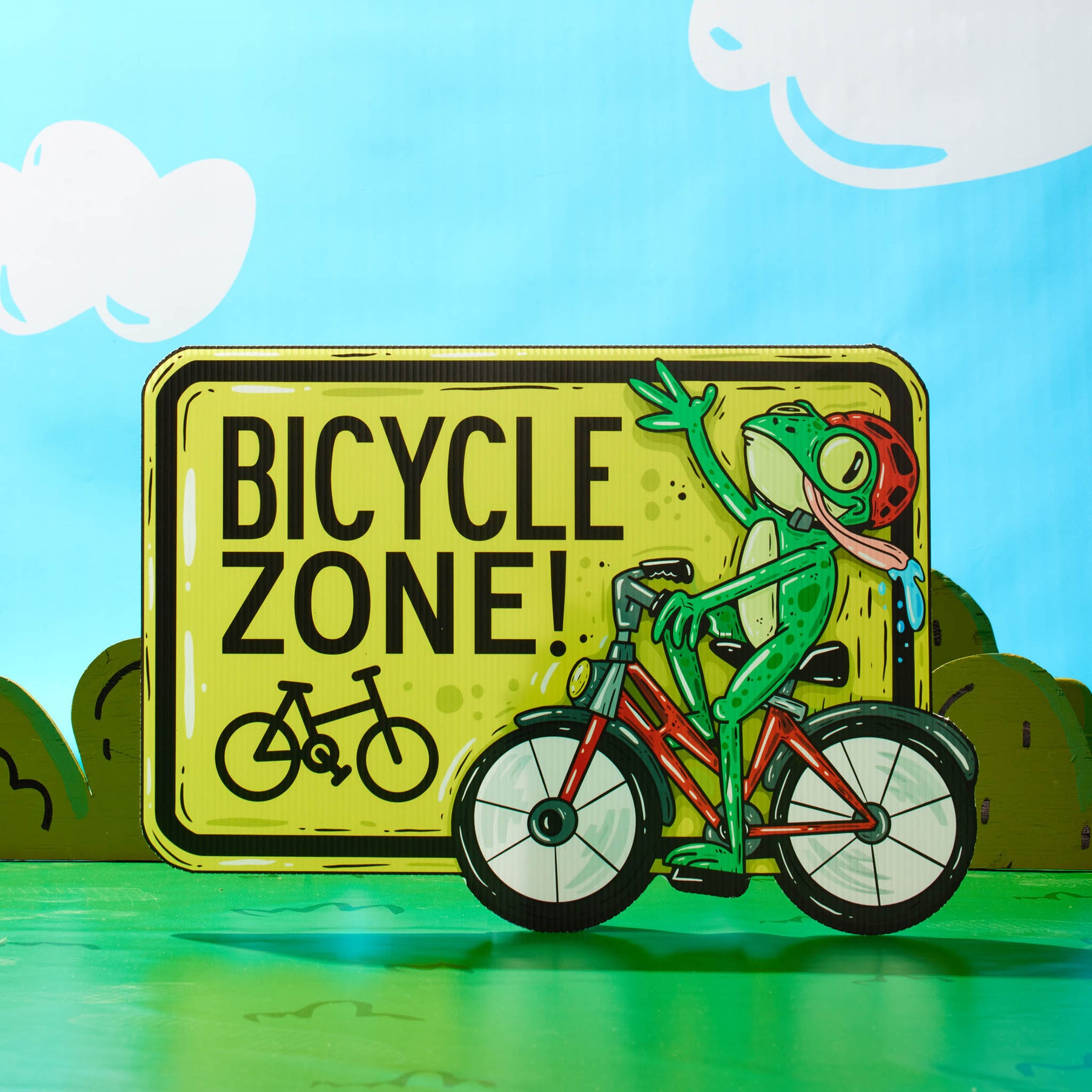 Dr. Thaddeus the Frog | "Bicycle Zone" Yard Sign