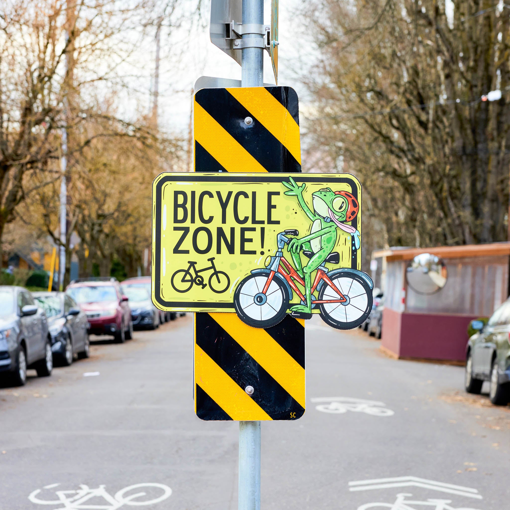 Dr. Thaddeus the Frog | "Bicycle Zone" Yard Sign